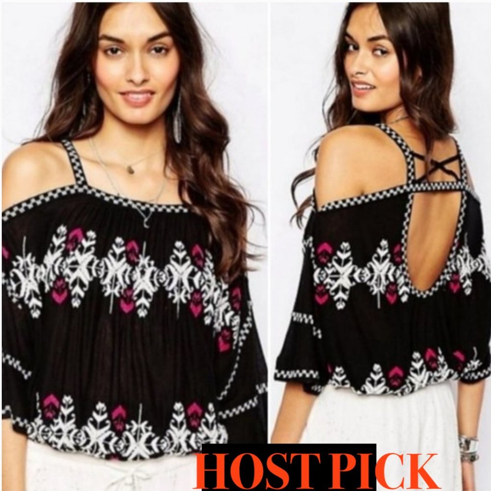 Free People Cold Shoulder Embroidered Top - Picture 1 of 11